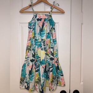 Tea Collection Girl’s Tropical Floral Tiered Maxi Dress Size 6 Summer Colorful